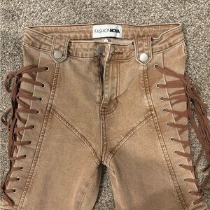 Fashion Nova Tan Lace-Up Pants